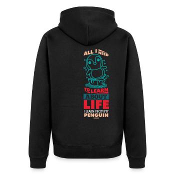 All I Need To Learn About Life Penguin - Unisex Premium Organic Zip Hoodie - black - Back - Nico (187cm)