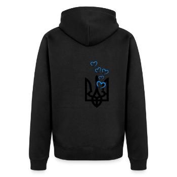 UKRAINE "slava ukraini" ukraine-liebe frontsupport - Unisex Premium Bio Zip Hoodie - Schwarz - Hinten - Nico (187cm)