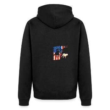 Calf Roping American Flag Patriotic Rodeo - Unisex Premium Bio Zip Hoodie - Schwarz - Hinten - Nico (187cm)