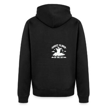 Halloween Trombone Ghost Slider, Funny Trombonist - Unisex Premium Bio Zip Hoodie - Schwarz - Hinten - Nico (187cm)