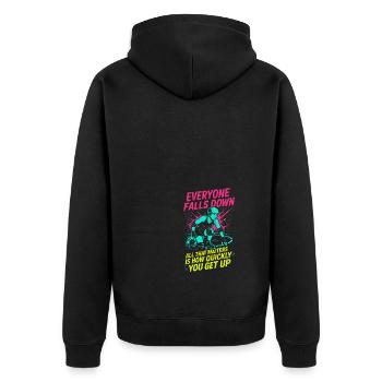 Jeder fällt hin - es kommt nur darauf an, wie - Unisex Premium Bio Zip Hoodie - Schwarz - Hinten - Nico (187cm)