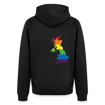 Rainbow Connection Embrace, Happy Pride - Unisex Premium Bio Zip Hoodie - Schwarz - Hinten - Nico (187cm)
