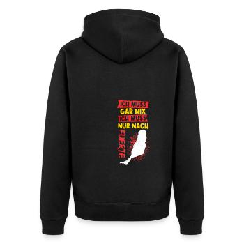 Fuerte Fuerteventura Urlaub Sommerurlaub Urlauber - Unisex Premium Bio Zip Hoodie - Schwarz - Hinten - Nico (187cm)