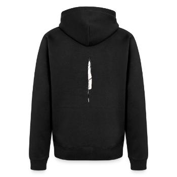 Feder schwarz-weiß handgezeichnet (Elster) - Unisex Premium Bio Zip Hoodie - Schwarz - Hinten - Nico (187cm)