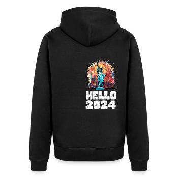 Bonne année avec feux d’artifice à New York - Veste à capuche bio Premium Unisexe - noir - Dos - Nico (187cm)