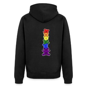 LGBT+ Flaggenbär Design für stolze LGBT+ Menschen - Unisex Premium Bio Zip Hoodie - Schwarz - Hinten - Nico (187cm)