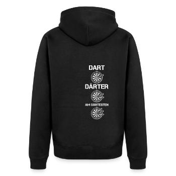 Darts Darten Darts Spieler Geschenk - Unisex Premium Bio Zip Hoodie - Schwarz - Hinten - Nico (187cm)