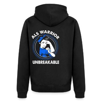 ALS Nervenkrankheit - Unisex Premium Bio Zip Hoodie - Schwarz - Hinten - Nico (187cm)