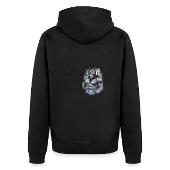 Muscle Gorilla Beats Gym Motivation - Unisex Premium Bio Zip Hoodie - Schwarz - Hinten - Nico (187cm)