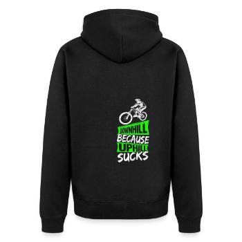 Downhill Because Uphill Sucks Geschenk MTB Biker R - Unisex Premium Bio Zip Hoodie - Schwarz - Hinten - Nico (187cm)