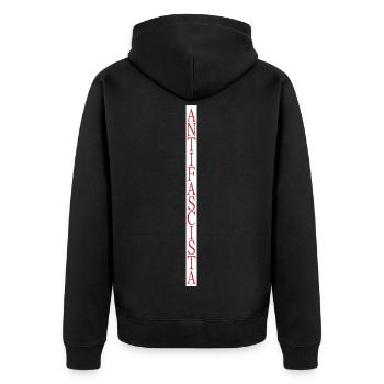 vertically stylish Antifascista lettering - Unisex Premium Organic Zip Hoodie - black - Back - Nico (187cm)