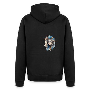 Enigmatic Feathered Spirit Portrait - Unisex Premium Bio Zip Hoodie - Schwarz - Hinten - Nico (187cm)