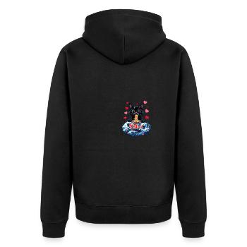 Cat Ramen Kawaii Japanisch inspirierte Kunst - Unisex Premium Bio Zip Hoodie - Schwarz - Hinten - Nico (187cm)