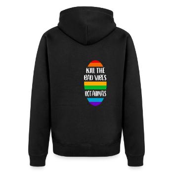 kill the bad vibes not animals - Unisex Premium Bio Zip Hoodie - Schwarz - Hinten - Nico (187cm)