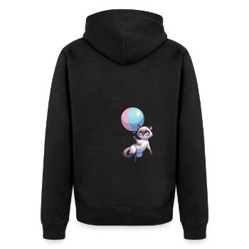 Katze mit Luftballon - Unisex Premium Bio Zip Hoodie - Schwarz - Hinten - Nico (187cm)