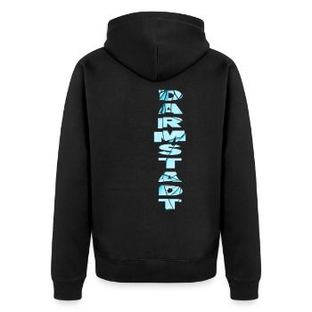 Darmstadt Deutschland Stadt Schrift Skyline Heimat - Unisex Premium Bio Zip Hoodie - Schwarz - Hinten - Nico (187cm)