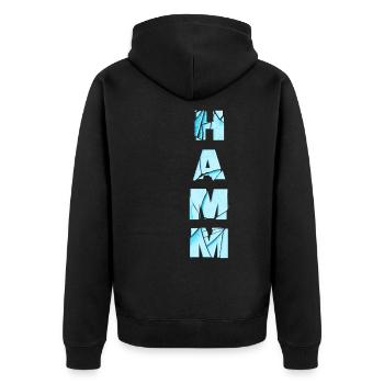 Hamm Deutschland Stadt Schrift Skyline Heimat - Unisex Premium Bio Zip Hoodie - Schwarz - Hinten - Nico (187cm)