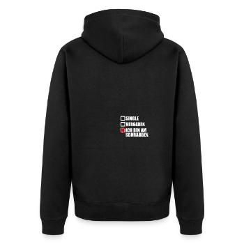 Single vergeben Tuning KFZ Mechaniker Schrauber - Unisex Premium Bio Zip Hoodie - Schwarz - Hinten - Nico (187cm)