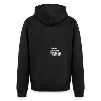 Es gibt Mett Mettbrötchen - Unisex Premium Bio Zip Hoodie - Schwarz - Hinten - Nico (187cm)