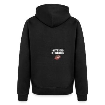 Mett sein ist wichtig Mettbrötchen - Unisex Premium Bio Zip Hoodie - Schwarz - Hinten - Nico (187cm)