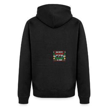 Mit mir verwandt Weihnachtsoutfit Ugly Christmas - Unisex Premium Bio Zip Hoodie - Schwarz - Hinten - Nico (187cm)