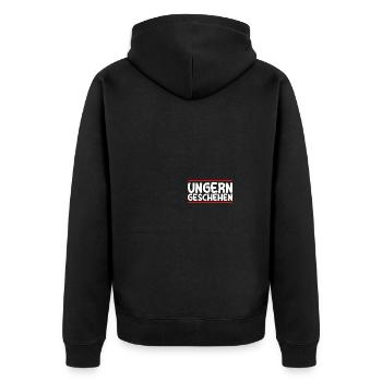 Ungern geschehen Humor Sarkasmus Ironie - Unisex Premium Bio Zip Hoodie - Schwarz - Hinten - Nico (187cm)