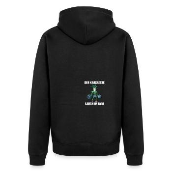 Lauch Bodybuilding Bodybuilder Gym Kraftsport - Unisex Premium Bio Zip Hoodie - Schwarz - Hinten - Nico (187cm)