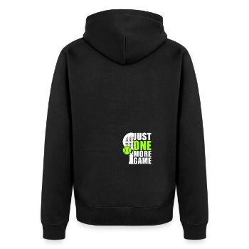 Just one more game lustiges Padelball Spieler - Unisex Premium Bio Zip Hoodie - Schwarz - Hinten - Nico (187cm)