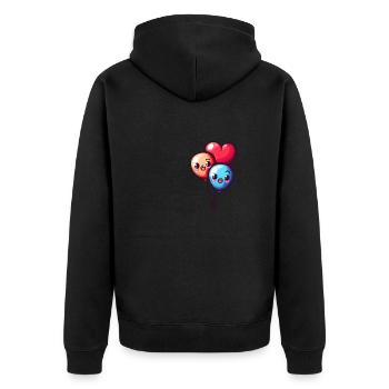 Ballon Herzen auch für Kinder und Geburtstage - Unisex Premium Bio Zip Hoodie - Schwarz - Hinten - Nico (187cm)