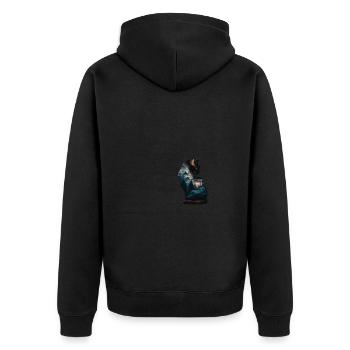Mystischer Waldkatzen Sonnenuntergang Illustration - Unisex Premium Bio Zip Hoodie - Schwarz - Hinten - Nico (187cm)