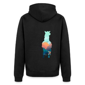 Lama - Unisex Premium Bio Zip Hoodie - Schwarz - Hinten - Nico (187cm)