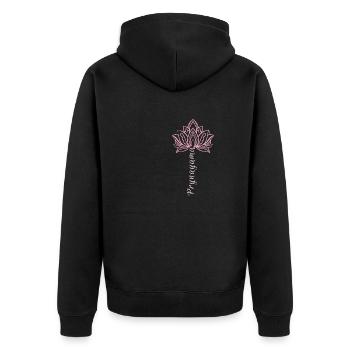 Yoga, chakra, lotus flower, scripture, pranayama - Unisex Premium Organic Zip Hoodie - black - Back - Nico (187cm)