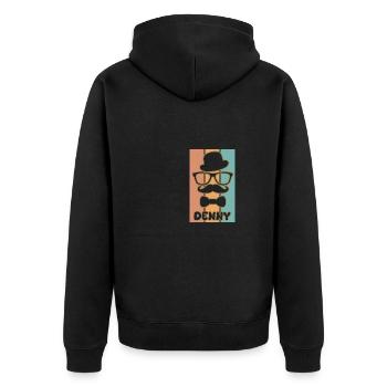 Geschenk für Denny - Unisex Premium Bio Zip Hoodie - Schwarz - Hinten - Nico (187cm)