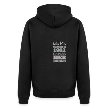 Jahr 1982 - Unisex Premium Bio Zip Hoodie - Schwarz - Hinten - Nico (187cm)