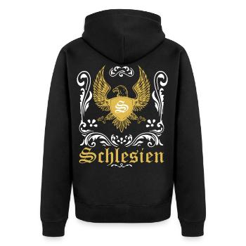 Schlesien Adler Oberschlesien Heimat Geschenk - Unisex Premium Bio Zip Hoodie - Schwarz - Hinten - Nico (187cm)