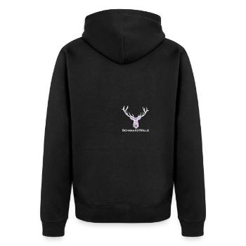 Schwarzwald Hirsch - Batik lila - Unisex Premium Bio Zip Hoodie - Schwarz - Hinten - Nico (187cm)