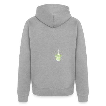 String instrument J - Unisex Premium Organic Zip Hoodie - heather grey - Back - Nico (187cm)