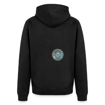 Geschenkidee Finja - Unisex Premium Bio Zip Hoodie - Schwarz - Hinten - Nico (187cm)