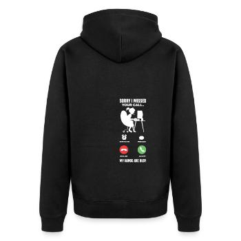 Sorry I Missed Your Call My Hands Are Busy Video G - Unisex Premium Bio Zip Hoodie - Schwarz - Hinten - Nico (187cm)