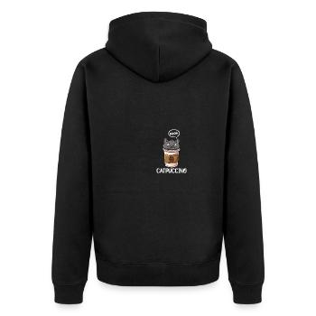 Catpuccino Kawaii Katze Kaffee Anime Otaku - Unisex Premium Bio Zip Hoodie - Schwarz - Hinten - Nico (187cm)