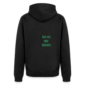 Geh mit oder beiseite - Unisex Premium Bio Zip Hoodie - Schwarz - Hinten - Nico (187cm)