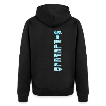 Bielefeld Deutschland Stadt Schrift Skyline Heimat - Unisex Premium Bio Zip Hoodie - Schwarz - Hinten - Nico (187cm)
