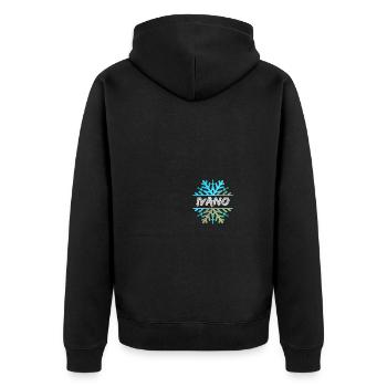 Geschenk für Ivano - Unisex Premium Bio Zip Hoodie - Schwarz - Hinten - Nico (187cm)
