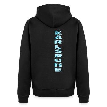Karlsruhe Deutschland Stadt Schrift Skyline Heimat - Unisex Premium Bio Zip Hoodie - Schwarz - Hinten - Nico (187cm)