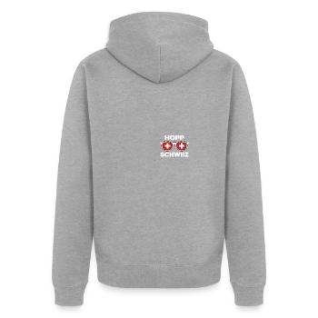 Suisse Hopp Schwiiz Flag Fanshirt Cadeau - Veste à capuche bio Premium Unisexe - gris chiné - Dos - Nico (187cm)