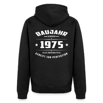 Baujahr - 1975 - Unisex Premium Bio Zip Hoodie - Schwarz - Hinten - Nico (187cm)