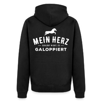 Reiten Pferd Pony Galopp Ausritt Herz Sattel - Unisex Premium Bio Zip Hoodie - Schwarz - Hinten - Nico (187cm)