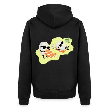 Sushi Lachs Reis Sonnenbaden Geschenkidee - Unisex Premium Bio Zip Hoodie - Schwarz - Hinten - Nico (187cm)