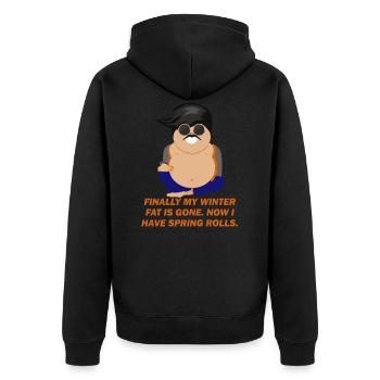Winterspeck Frühling Fitness Ironisch Geschenkidee - Unisex Premium Bio Zip Hoodie - Schwarz - Hinten - Nico (187cm)