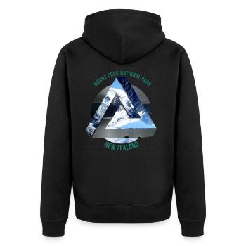Mount Cook Neuseeland Wanderlust Geschenkidee - Unisex Premium Bio Zip Hoodie - Schwarz - Hinten - Nico (187cm)